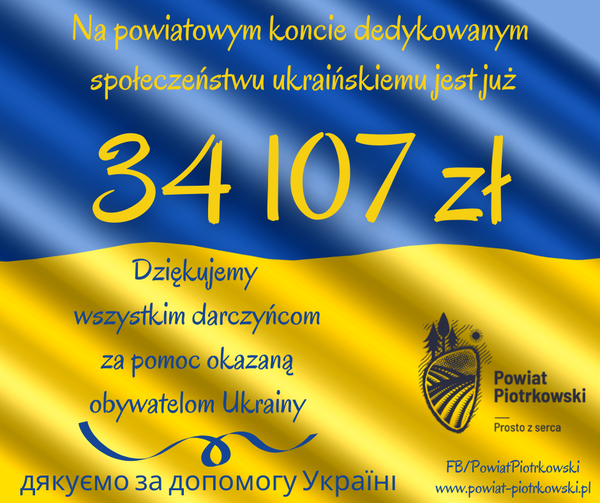 Dziękujemy za pomoc finansową dla potrzebujących z Ukrainy